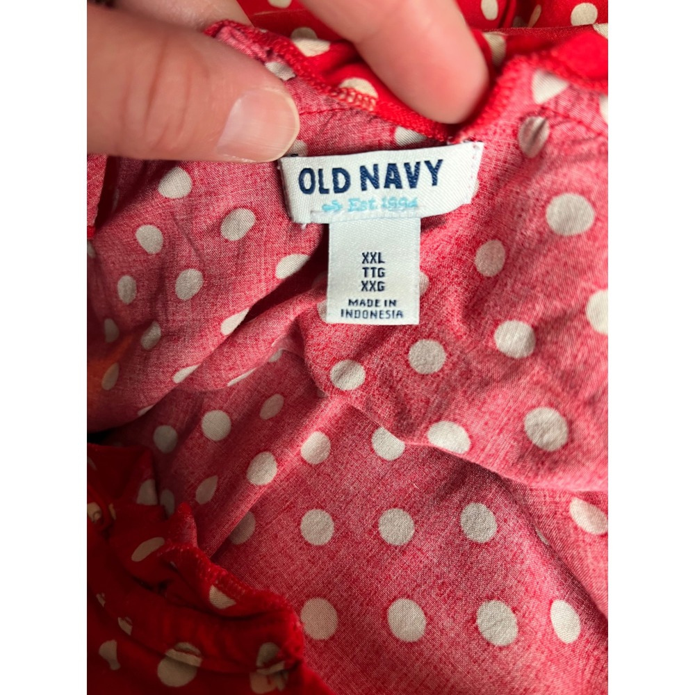 Old Navy Womens XXL Red‎ Polka Dot Ruffle V-Neck Sleeveless Belted Rayon Dress - Picture 3 of 4